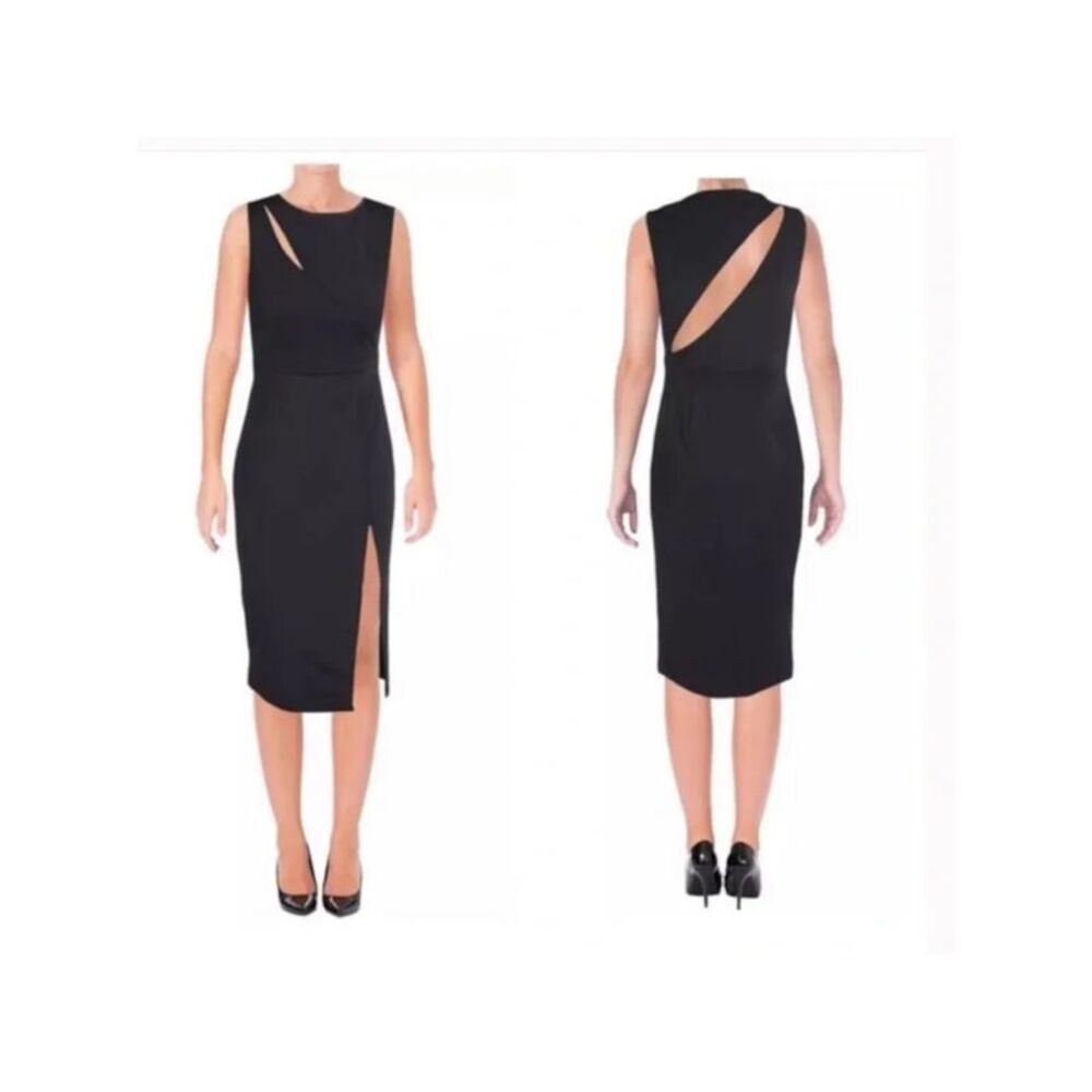 FINDERS Womens Black Cut Outs Sleeveless Below The Knee Sheath Dress S